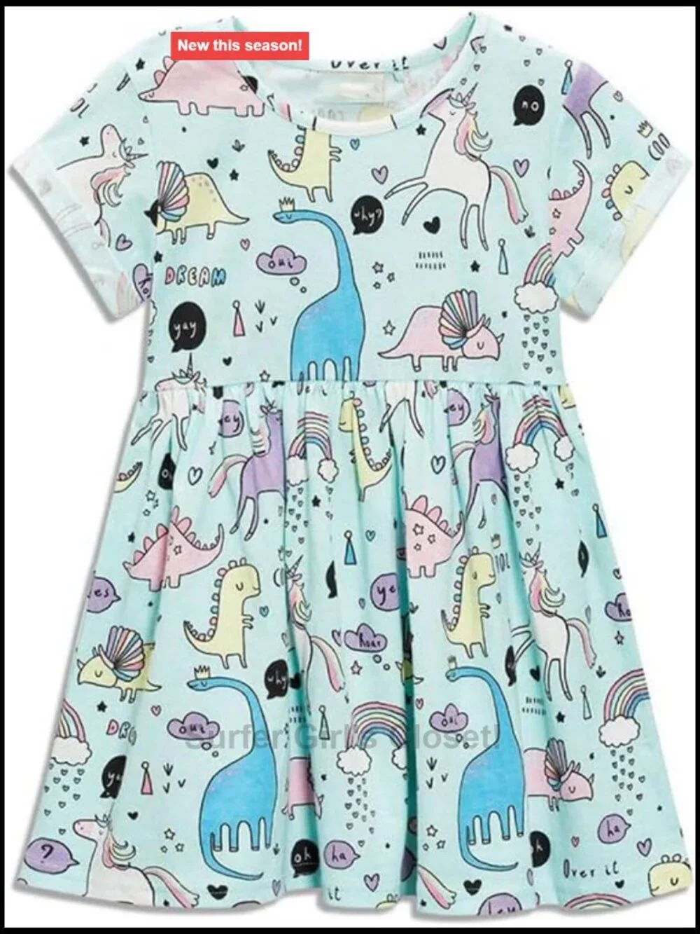 100% Cotton Toddler Girls Casual Short Sleeve Dresses for Summer Playwear